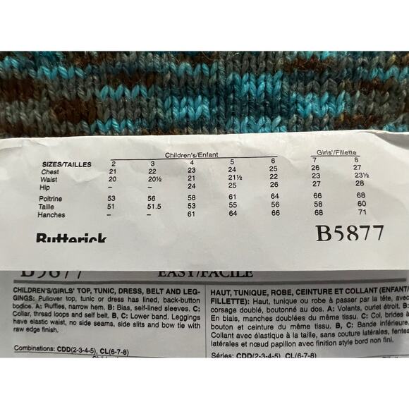 Butterick 5877 toddler girls top tunic dress leggings size 2 3 4 5 - Picture 7 of 7